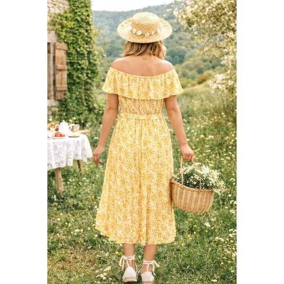 Michael Michael Kors Yellow Floral Pleated Midi Dress XL Boho Belted Summer - Picture 2 of 12